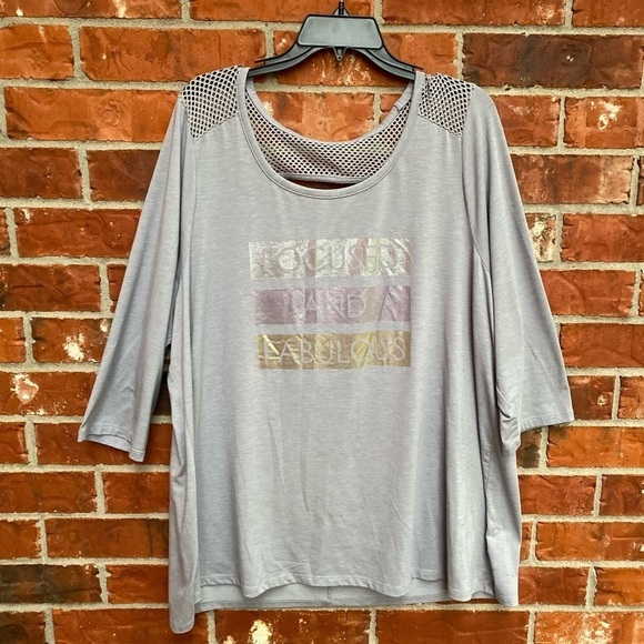 Lane Bryant Womens 22/24 Gray Focus Fabulous Keyhole Mesh Active Top - Picture 9 of 9